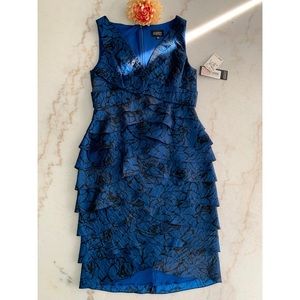 Adrianna Papell Blue and Black Midi Dress